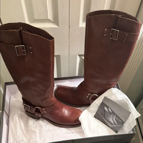 AREZZO Brown Leather Knee-High Boots - Picture 5 of 8
